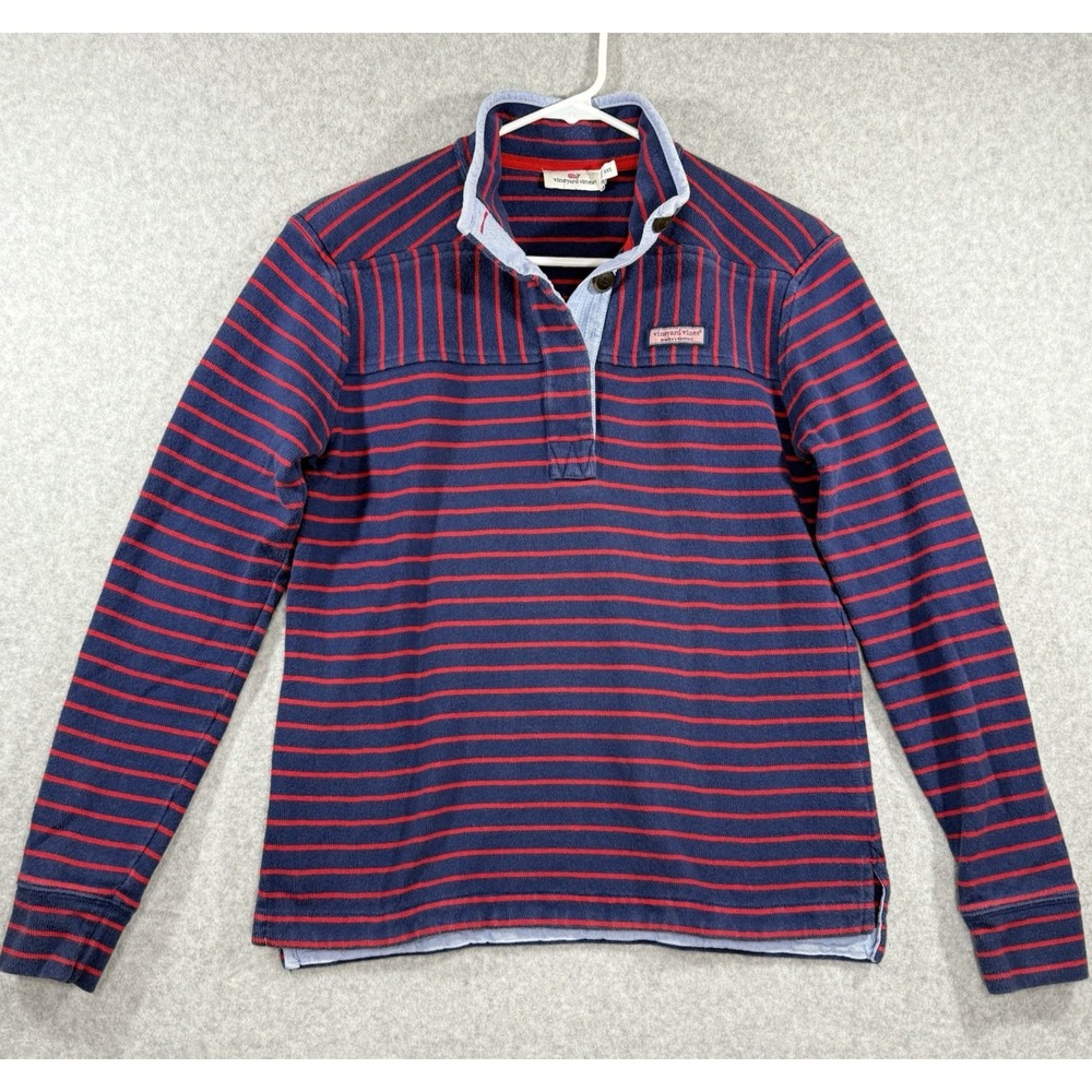Vineyard‎ Vines Sweatshirt Women's Size XXS Long Sleeve Button Navy Red Stripe